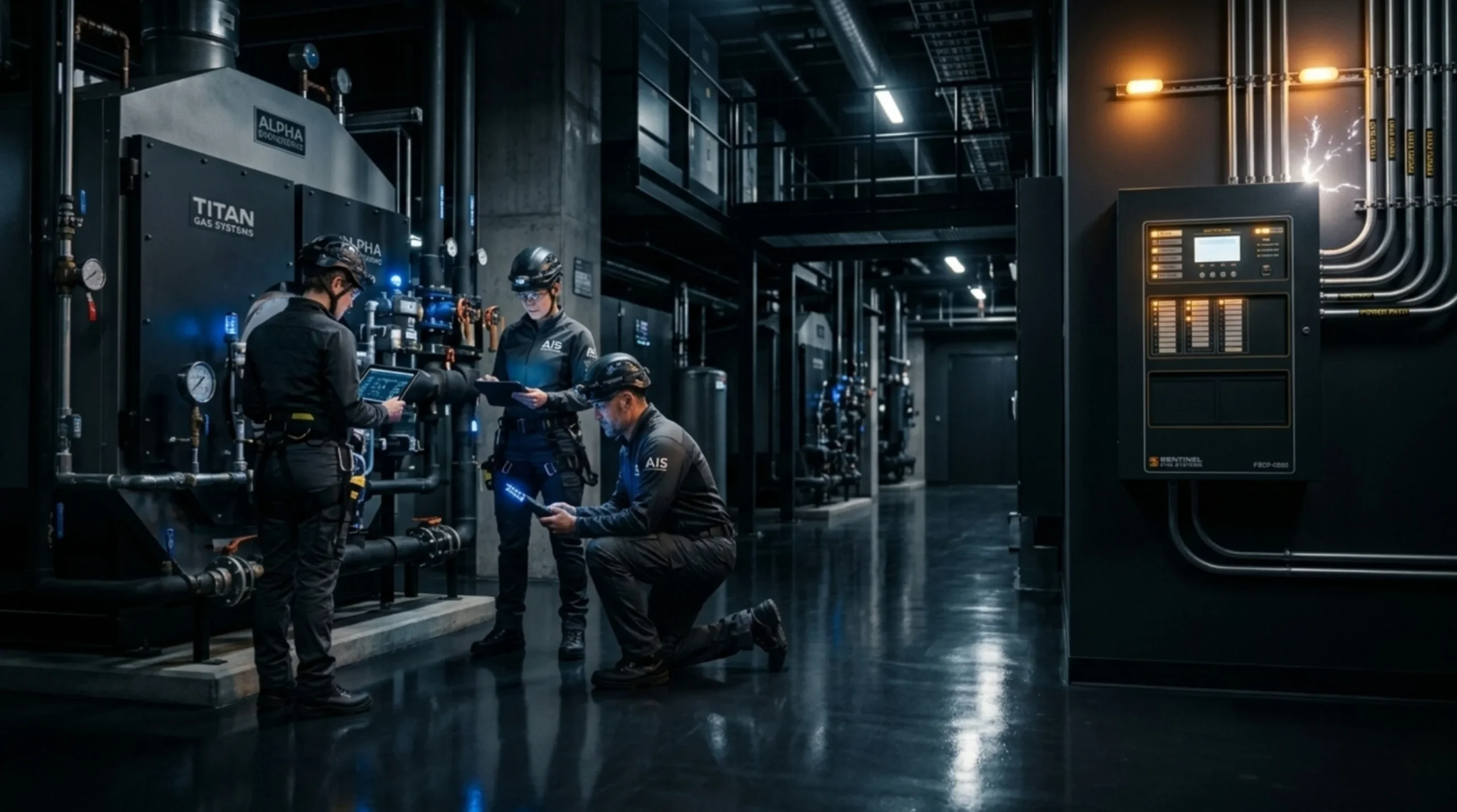 Professional engineers conducting comprehensive gas, fire, and electrical compliance safety checks by Mayfair Safety Group